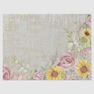 Vintage Script Blush Floral Sunflower Sage Mint Tissue Paper