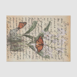 Vintage Script Butterfly Decoupage Tissue Paper