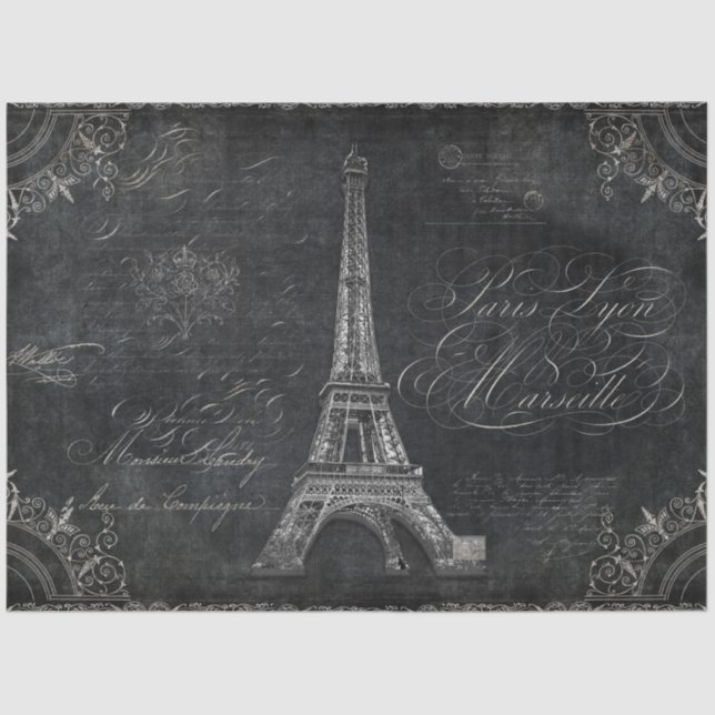 Vintage Script Calligraphy Paris Decoupage Art     Tissue Paper (Front)