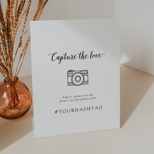Vintage Script Capture The Love Wedding Hashtag Pedestal Sign
