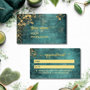 Vintage Script Emerald Green Gold and Black Appointment Card