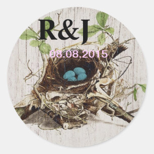 vintage script ephemera bird nest french botanical classic round sticker