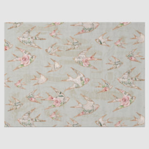 Vintage Script Ephemera Floral Watercolor Birds Tissue Paper