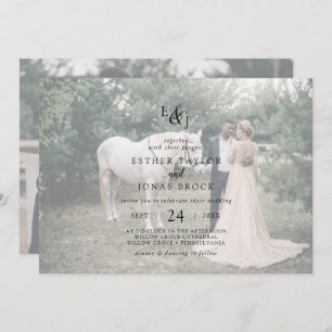 Vintage Script Faded Horizontal Photo Wedding Invitation