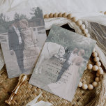 Vintage Script Faded Photo Front and Back Wedding Invitation<br><div class="desc">This vintage script faded photo front and back wedding invitation is perfect for a minimalist wedding. The romantic black and white design features unique whimsical typography with simple bohemian style. Personalize it with 2 engagement photos, one on the front and one on the back. Save paper by including the details...</div>