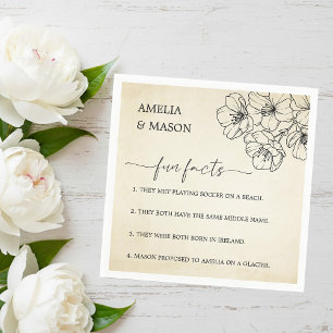 Vintage Script Floral Fun Facts Wedding  Napkin