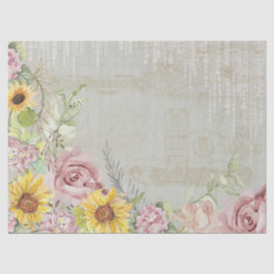 Vintage Script Floral Hydrangeas Watercolor Sage T Tissue Paper