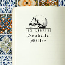 Vintage Script Gothic Skull Elegant Ex Libris Book