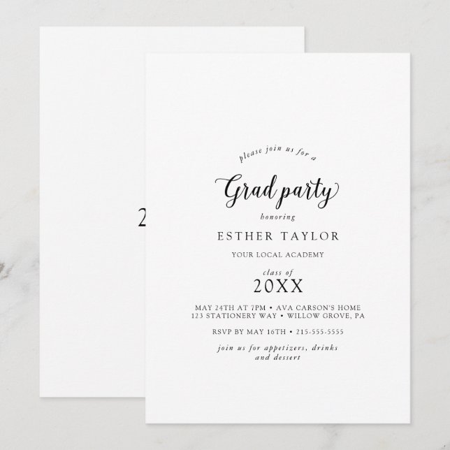 Vintage Script Grad Party Invitation (Front/Back)
