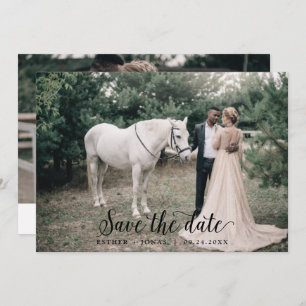 Vintage Script Horizontal Light Photo Save The Date