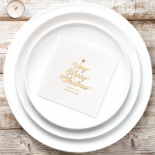 Vintage Script Merry Christmas Tree Custom Family  Foil Napkins