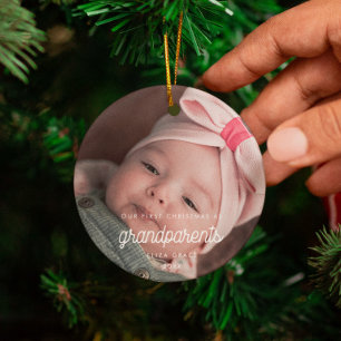 Vintage script Our First Christmas as grandparents Ceramic Ornament