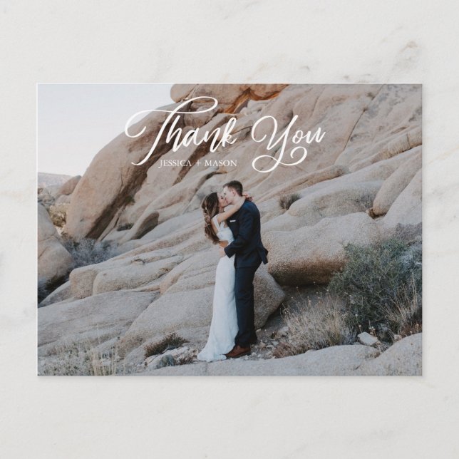Vintage Script Photo Wedding Thank You Postcard (Front)