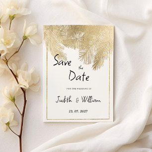 Vintage script white gold floral Save the Date Invitation