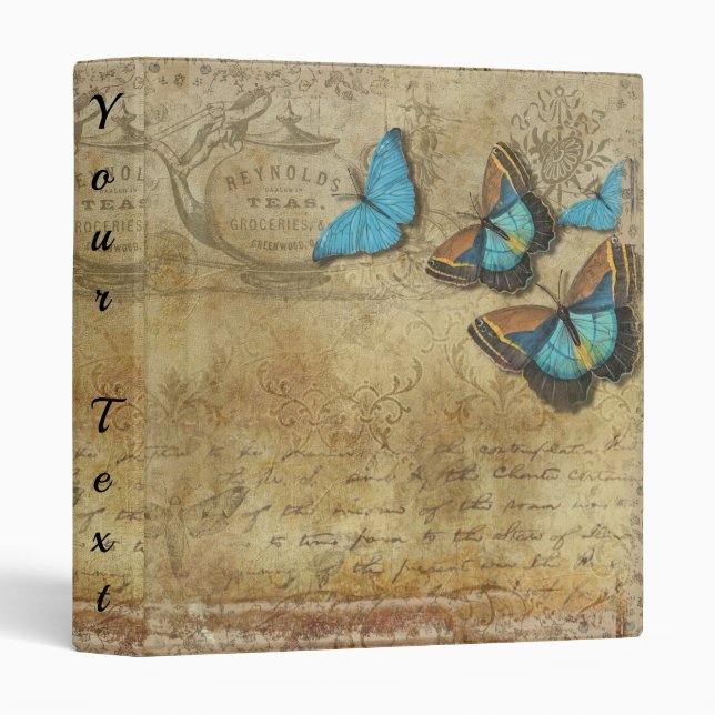 Vintage Script, with Blue Butterflies. Binder (Front/Spine)