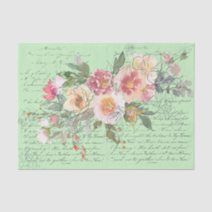 Vintage script with pink and white roses tissue paper