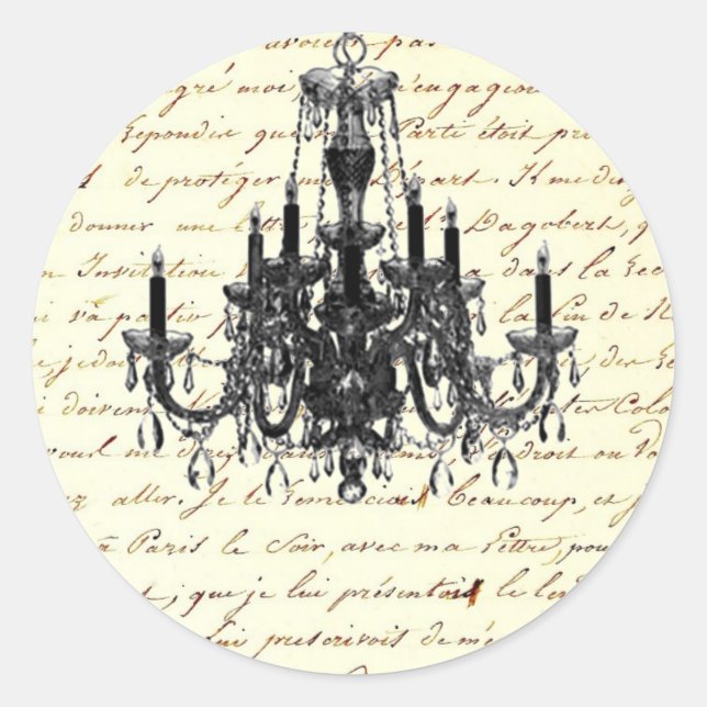 vintage scripts paris chandelier wedding classic round sticker (Front)