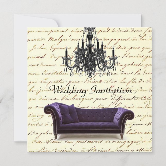 vintage scripts paris chandelier wedding invitation (Front)