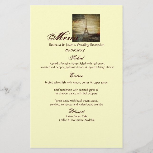 vintage scripts Paris Eiffel Tower Wedding (Front)