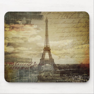 vintage scripts Paris Eiffel Tower Wedding Mouse Pad