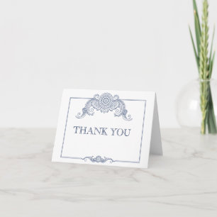 Vintage scroll design wedding thank you card-navy card