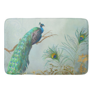 Vintage Scroll Elegant Peacock Feather Tree Branch Bath Mat