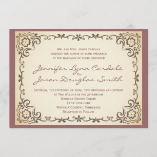 Vintage Scroll Frame Mauve Wedding Invitations