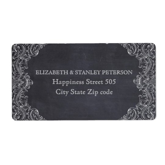 Vintage scroll leaf frame and chalkboard wedding shipping label