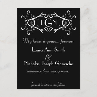 Vintage Scroll Monogram Black & White Invitation