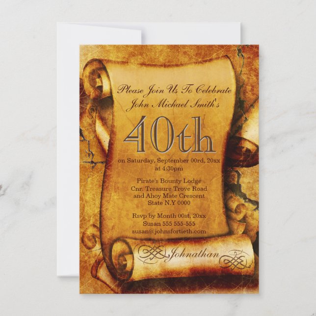 Vintage scroll parchment birthday 3 | PERSONALIZE Invitation (Front)