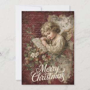 Vintage Scroll & Poinsettia Elegance Holiday Card