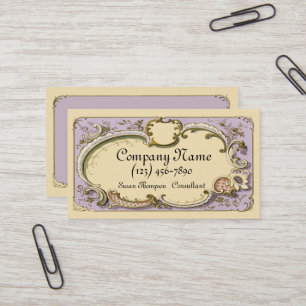 Vintage Scrolls Floral Cutout Cream Lavender Business Card