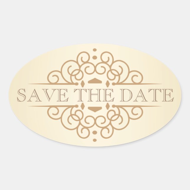 Vintage Scrolls Save the Date Wedding Labels (Front)