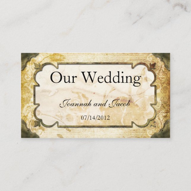 Vintage Scrolls Steampunk Wedding Website Card (Front)
