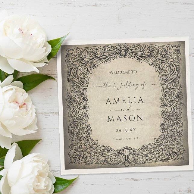 Vintage Scrollwork Elegant Classic Wedding Napkin (Vintage Scrollwork Elegant Classic Wedding Napkins)