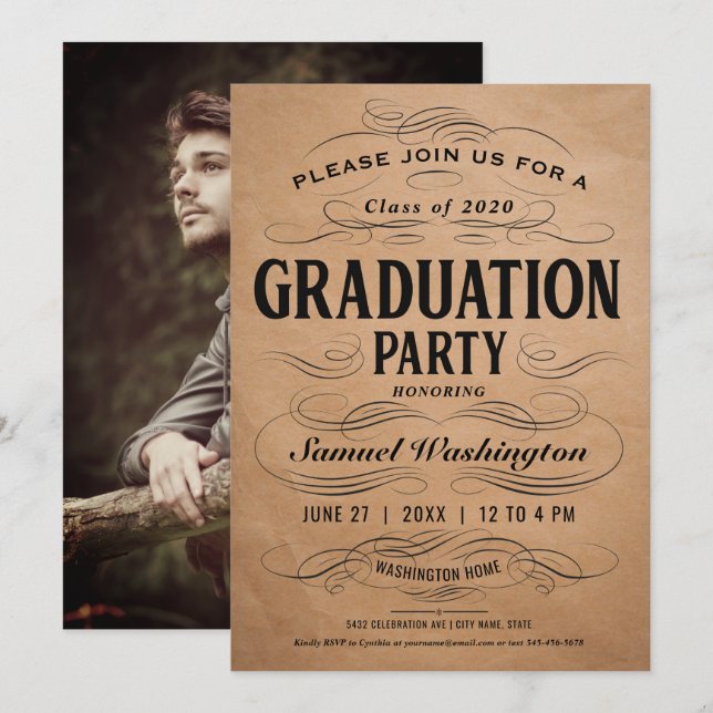 Vintage Scrollwork Graduation Party Invitations (Front/Back)