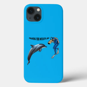 Vintage SCUBA Diver Photographing a Dolphin URM iPhone 13 Case