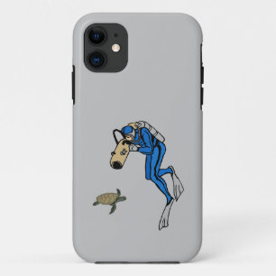 Vintage SCUBA Diver Photographing a Turtle URM iPhone 11 Case