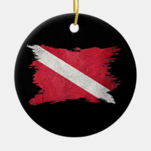 Vintage scuba flag, Brush stroke, Diver down flag Ceramic Ornament