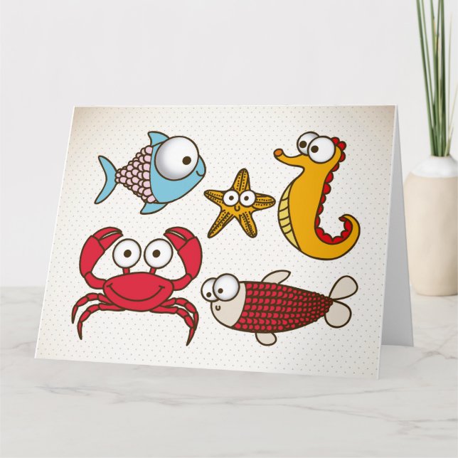 Vintage Sea Animals Greeting Card (Front)