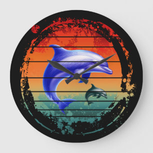 Vintage Sea Creature Dolphins Large Clock