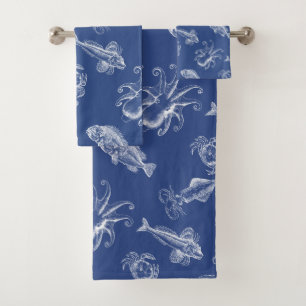 Vintage Sea Creatures Ocean Fantasy Bath Towel Set