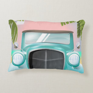vintage sea foam green car decorative pillow