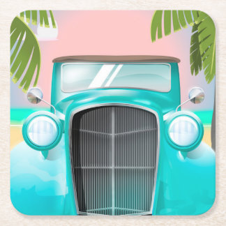 vintage sea foam green car square paper coaster