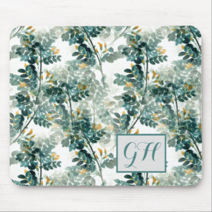 Vintage Sea Green Foliage Leaves Elegant Pattern Mouse Pad