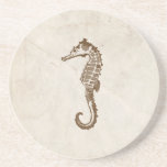 Vintage Sea Horse Coaster<br><div class="desc">This beautiful seaside beach themed design features an old vintage paper texture look with the image of a brown seahorse on it. Great for anyone looking for a classic vintage look with a beach theme for their Spring or Summer tropical wedding in Florida. Add a name or initial for a...</div>