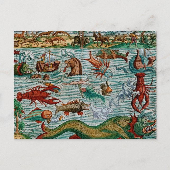 Vintage Sea Monsters Postcard (Front)
