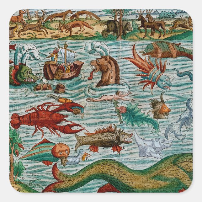 Vintage Sea Monsters Square Sticker (Front)