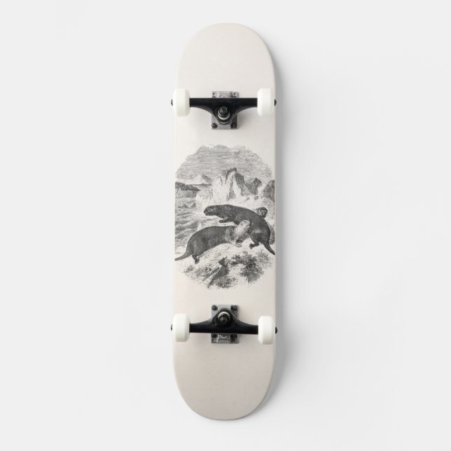 Vintage Sea Otters 1800s Otter Illustration Skateboard (Front)