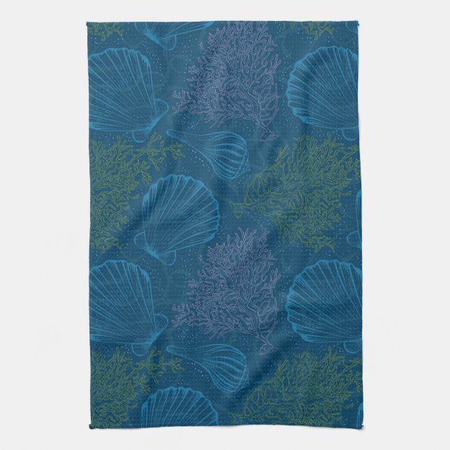 Vintage Sea Pattern Kitchen Towel (Vertical)